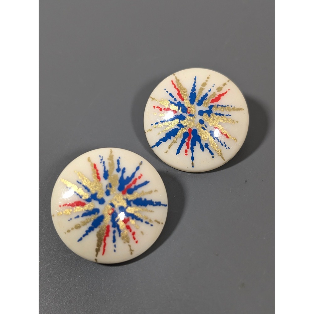 Vintage 1988 Avon Fireworks‎ Round Earrings Pierced Lucite Americana